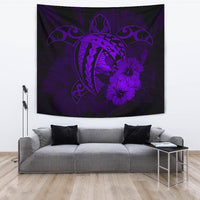 Hawaii Hibiscus Tapestry - Harold Turtle - Purple Wall Tapestry Large 104" x 88" Purple - Polynesian Pride