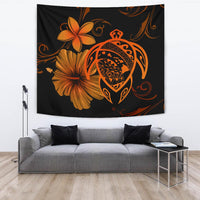 Hawaii Turtle Map Hibiscus Plumeria Poly Tapestry - Orange Wall Tapestry Orange - Polynesian Pride