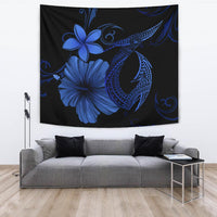 Hawaii Fish Hook Hibiscus Plumeria Poly Tapestry - Blue Wall Tapestry Large 104" x 88" Blue - Polynesian Pride