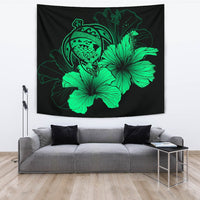 Hawaii Hibiscus Tapestry - Turtle Map - Pastel Green Wall Tapestry Green - Polynesian Pride
