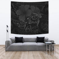 Hawaii Turtle Ohana Hibiscus Poly Tapestry - Gray Wall Tapestry Large 104" x 88" Gray - Polynesian Pride