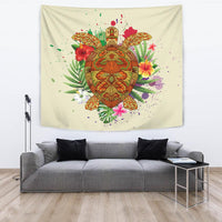 Hawaii Turtle Life Hibiscus Design Tapestry Wall Tapestry Beige - Polynesian Pride