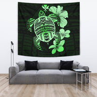 Hawaiian Kanaka Hibiscus Plumeria Mix Polynesian Turtle Tapestry Green AH - Polynesian Pride