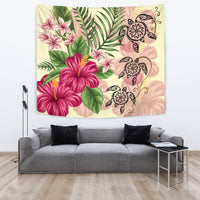 Hawaii Turtle Hibiscus Plumeria Beige Style - Tapestry AH Wall Tapestry 150cm*150cm Yellow - Polynesian Pride