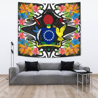 Cook Islands Tapestrys - Tropical Flowers Style Wall Tapestry - Cook Islands Large 104" x 88" Black - Polynesian Pride