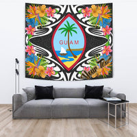 Guam Tapestrys - Custom Personalised Tropical Flowers Style Wall Tapestry - Guam Large 104" x 88" Black - Polynesian Pride