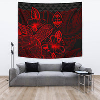 Guam Tapestry - Turtle Hibiscus Pattern Red Wall Tapestry Large 104" x 88" Red - Polynesian Pride