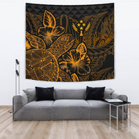 Kosrae Tapestry - Turtle Hibiscus Pattern Gold Wall Tapestry Large 104" x 88" Gold - Polynesian Pride
