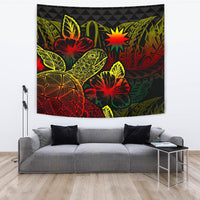 Nauru Tapestry - Turtle Hibiscus Pattern Reggae Wall Tapestry Large 104" x 88" Reggae - Polynesian Pride