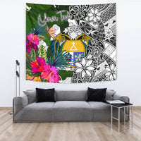Nauru Custom Personalised Tapestry White - Turtle Plumeria Banana Leaf Crest - Polynesian Pride