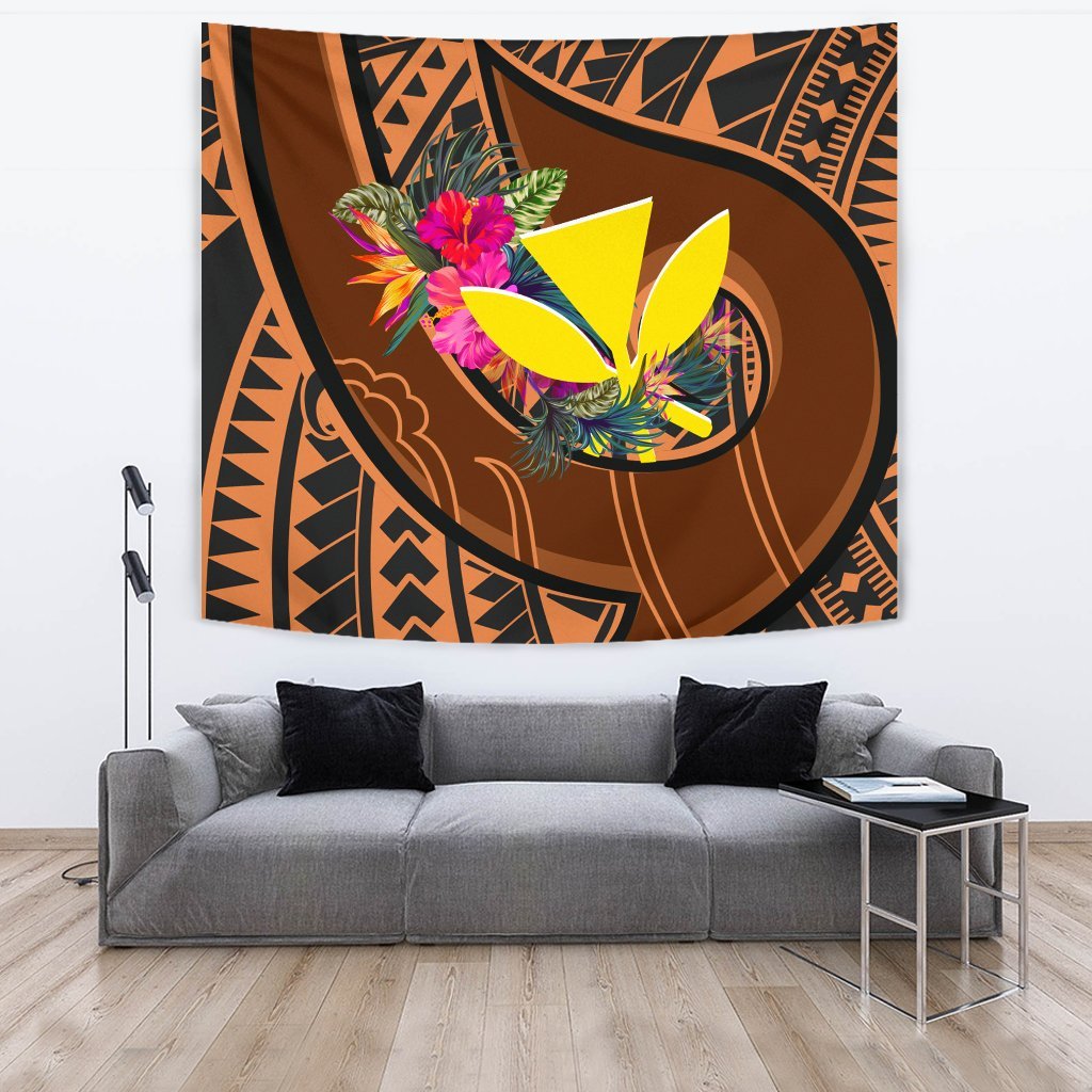 Hawaii Kanaka Maoli Tapestry - Polynesian Hook And Hibiscus One Style Dark Salmon - Polynesian Pride