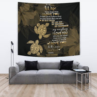 Hawaii Turtle Tapestry Hibiscus To My Wife Gold AH Wall Tapestry Gold - Polynesian Pride