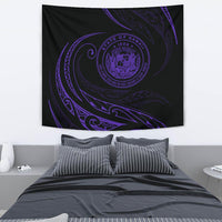 Hawaii Coat Of Arms Tapestry - Purple - Frida Style Wall Tapestry Black - Polynesian Pride