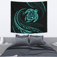 Hawaii Turtle Tapestry - Turquoise - Frida Style Wall Tapestry 130cm*150cm Black - Polynesian Pride