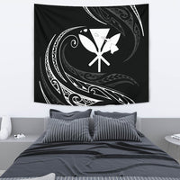 Kanaka Tapestry - White - Frida Style Wall Tapestry Medium 80" x 68" Black - Polynesian Pride