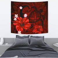 Hawaii Turtle Poly Tribal Red Tapestry Wall Tapestry - Polynesian Pride