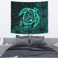 Hawaii Turtle Kanaka Map Hibiscus Poly Tapestry - Turquoise Wall Tapestry 130cm*150cm Turquoise - Polynesian Pride