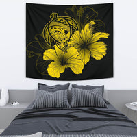 Hawaii Hibiscus Tapestry - Turtle Map - Yellow Wall Tapestry Medium 80" x 68" Yellow - Polynesian Pride