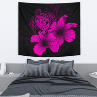 Hawaii Hibiscus Tapestry - Turtle Map - Pink Wall Tapestry Medium 80" x 68" Pink - Polynesian Pride