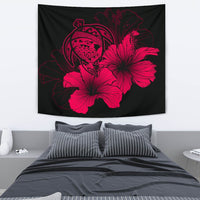 Hawaii Hibiscus Tapestry - Turtle Map - Red Wall Tapestry Red - Polynesian Pride