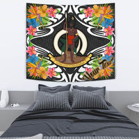 Vanuatu Tapestrys - Custom Personalised Tropical Flowers Style Wall Tapestry - Vanuatu Medium 80" x 68" Black - Polynesian Pride
