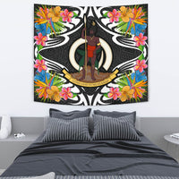 Vanuatu Tapestrys - Tropical Flowers Style Wall Tapestry - Vanuatu Medium 80" x 68" Black - Polynesian Pride