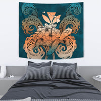 Hawaii Turtle Wave Polynesian Tapestry - Hey Style Orange Wall Tapestry Orange - Polynesian Pride