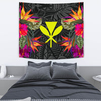 Hawaii Slide Tapestry - Polynesian Hibiscus Pattern Wall Tapestry Medium 80" x 68" Black - Polynesian Pride