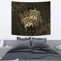hawaiiTapestry - Turtle Strong Pattern Hibiscus Plumeria Gold AH Wall Tapestry Medium 80" x 68" Gold - Polynesian Pride