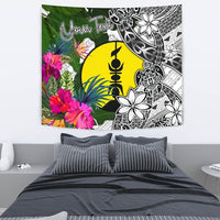 New Caledonia Custom Personalised Tapestry White - Turtle Plumeria Banana Leaf - Polynesian Pride