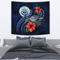 Federated States Of Micronesia Polynesian Tapestry - Blue Turtle Hibiscus One Style Medium 80" x 68" Blue - Polynesian Pride