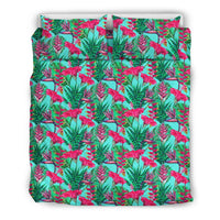 Hawaiian Tropical Strelitzia Heliconias Hibiscus Blue Background Polynesian Bedding Set Black - Polynesian Pride