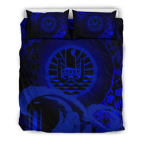 Tahiti Duvet Cover Set - Hibiscus And Wave Blue - Polynesian Pride
