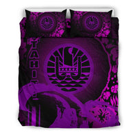 Tahiti Duvet Cover Set - Hibiscus And Wave Purple - Polynesian Pride