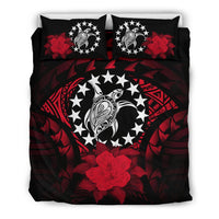 Cook Islands Duvet Cover Set - Cook Island Flag Turtle & Red Hibiscus - Polynesian Pride