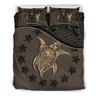 Cook Island Duvet Cover Set - Cook Island Flag & Turtle Tattoo Brown - Polynesian Pride