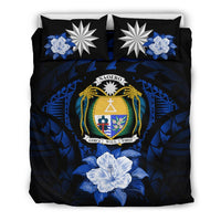 Nauru Duvet Cover Set - Nauru Coat Of Arms & Dark Blue Hibiscus - Polynesian Pride