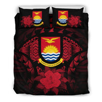 Kiribati Duvet Cover Set - Kiribati Coat Of Arms & Red Hibiscus - Polynesian Pride