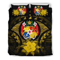 Tonga Duvet Cover Set - Tonga Coat Of Arms & Yellow Hibiscus - Polynesian Pride