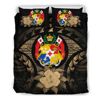 Tonga Duvet Cover Set - Tonga Coat Of Arms & Brown Hibiscus - Polynesian Pride