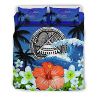 American Samoa Duvet Cover Set - American Samoa Coat Of Arms Wave Hibiscus - Polynesian Pride