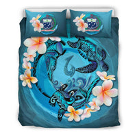 Polynesian Duvet Cover Set - Samoa Bedding Set Blue Plumeria Animal Tattoo - Polynesian Pride