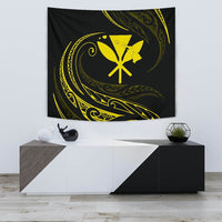 Kanaka Tapestry - Yellow - Frida Style Wall Tapestry Small 60" x 51" Black - Polynesian Pride
