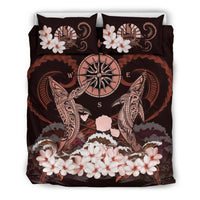 Polynesian Duvet Cover Set - Tahiti Bedding Set Shark Polynesia Compass Plumeria Pink - Polynesian Pride