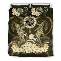 Polynesian Duvet Cover Set - Tahiti Bedding Set Shark Polynesia Compass Plumeria Gold - Polynesian Pride