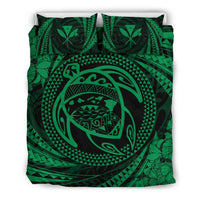 Hawaiian Kanaka Honu Hibiscus Tornado Green Polynesian Bedding Set Green - Polynesian Pride