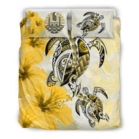 Polynesian Duvet Cover Set - Tahiti Bedding Set Polynesia Turtle Hibiscus Yellow - Polynesian Pride