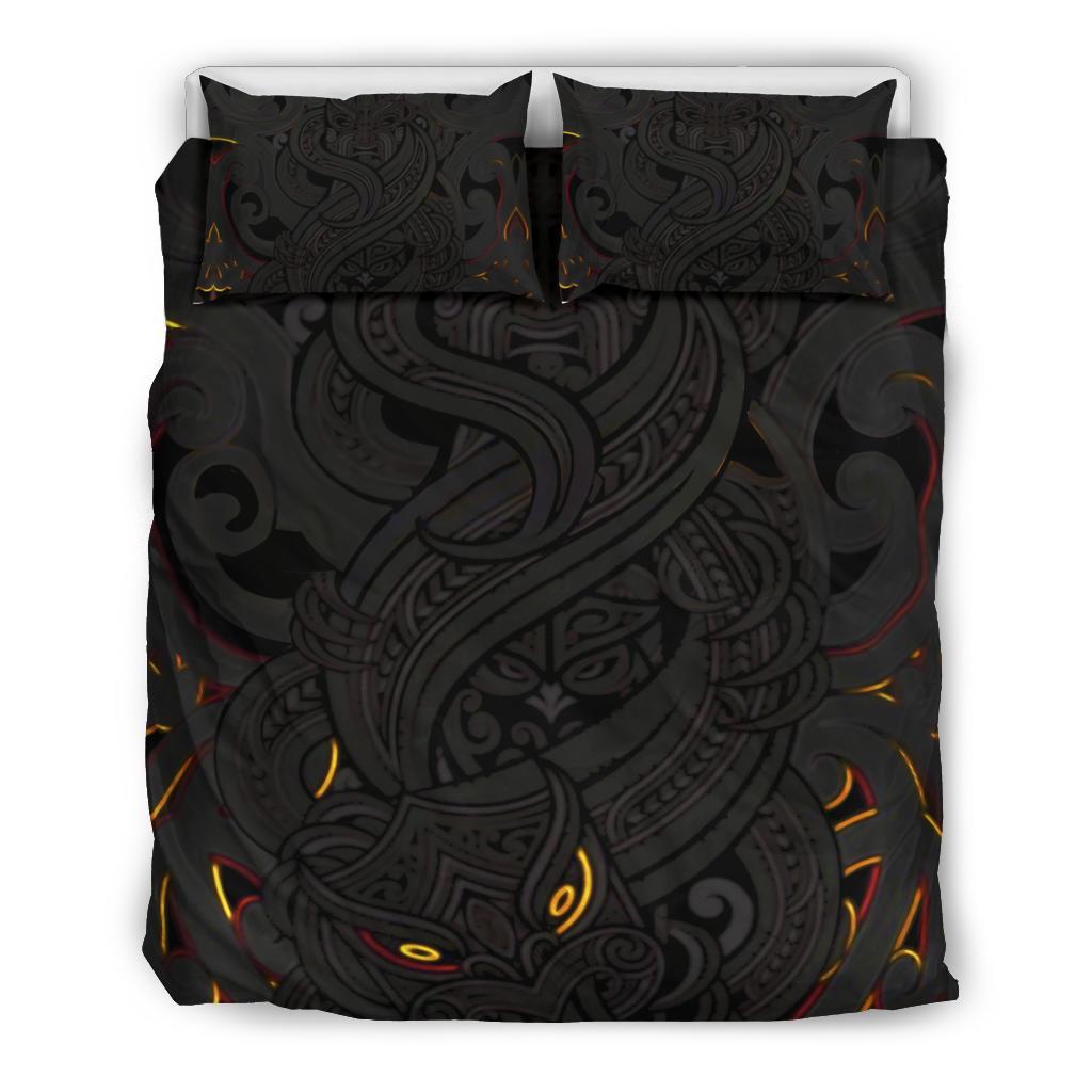 New Zealand Bedding Set, Maori Gods Tumatauenga (God Of War) - Black Black - Polynesian Pride