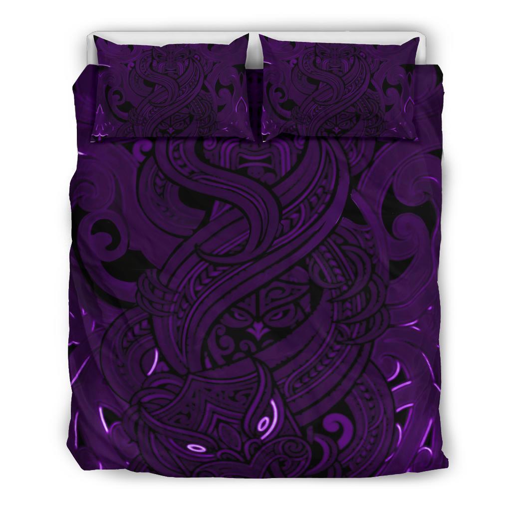 New Zealand Bedding Set, Maori Gods Tumatauenga (God Of War) - Purple Purple - Polynesian Pride