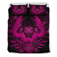 Hawaiian Owl Hibiscus Plumeria Polynesian Bedding Set - Pink Pink - Polynesian Pride